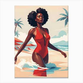 Woman In Red Swimsuit Canvas Print