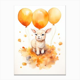 Sheep Flying With Autumn Fall Pumpkins And Balloons Watercolour Nursery 4 Canvas Print