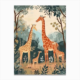 Herd Of Giraffes Resting Under The Tree Modern Illiustration 2 Canvas Print