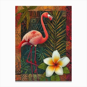 Greater Flamingo And Tiare Flower Boho Print 3 Canvas Print