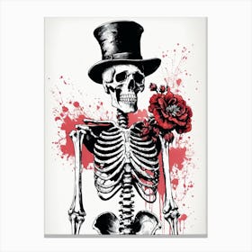 Floral Skeleton With Hat Ink Painting (21) Canvas Print
