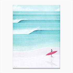 Surfing Girl, Waves On The Beach Canvas Print