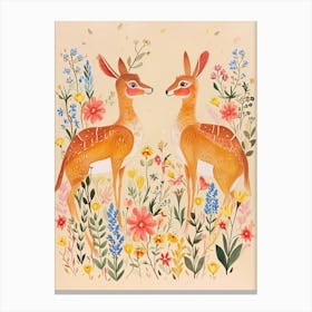 Folksy Floral Animal Drawing Deer 3 Canvas Print