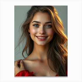 Beautiful Young Woman In Red Dress Canvas Print