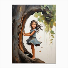 Little Girl In A Tree Canvas Print