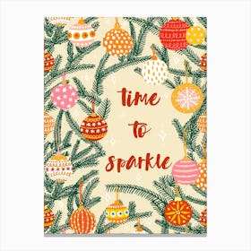 Time to Sparkle Christmas Vintage Multicolor Ornaments Warm Tone Canvas Print