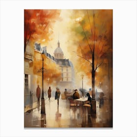 Paris city countryside, cafes, people, trees, old autumn oil paints. Faded colours.2 Canvas Print