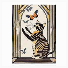 Cat With Butterflies Canvas Print