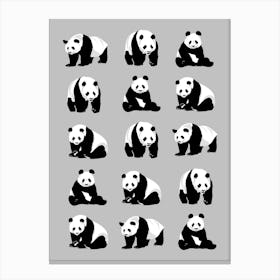 Panda Bears Pattern Grey 1 Canvas Print
