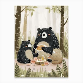 Sloth Bear Family Picnicking In The Woods Storybook Illustration 2 Canvas Print