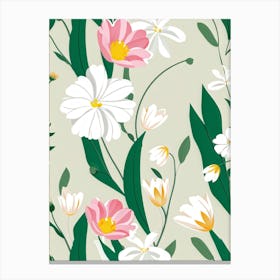 Bouquet Of Spring Flowers Including Tulips White Roses And Daisies Set Against A Botanical Garden (1) Canvas Print