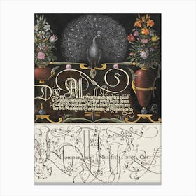 Flower Arrangements, Peacock, Butterflies, And Insect From Mira Calligraphiae Monumenta, Joris Hoefnagel Canvas Print