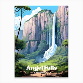 Angel Falls Venezuela Waterfall Sunset Travel Illustration 1 Canvas Print