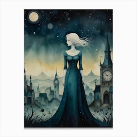 Girl In A Blue Dress Canvas Print