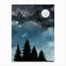 Night Sky With Trees Canvas Print