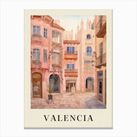Valencia Spain 3 Vintage Pink Travel Illustration Poster Canvas Print