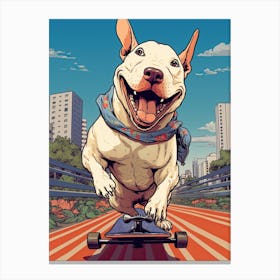 Bull Terrier Dog Skateboarding Illustration 2 Canvas Print