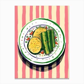A Plate Of Cucumbers, Top View Food Illustration 3 Canvas Print