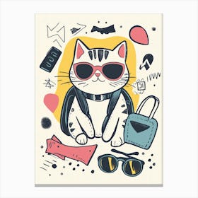 Cute Cat With Sunglasses.Generated AI. Wall Art Print Canvas Print