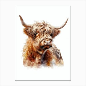 Highland Cow Art Watercolor Painting Portrait Canvas Print