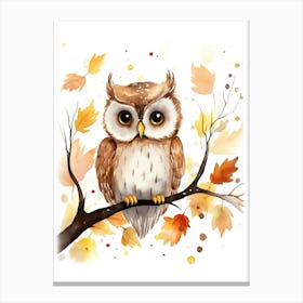 N Owl Watercolour In Autumn Colours 3 Canvas Print