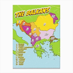 Pop Art Map Of The Balkans Canvas Print