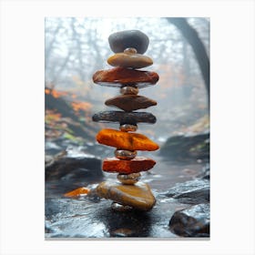 Balancing Stones In The Forest Canvas Print