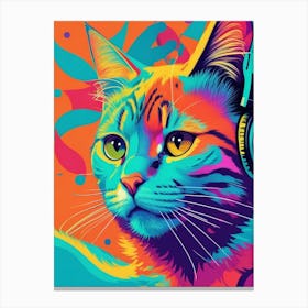 Dreamshaper V7 Cat Listening To Music Colorful Vector Poster I 1 Canvas Print
