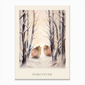 Winter Watercolour Porcupine 1 Poster Canvas Print