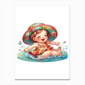 Little Girl Playing In The Water Canvas Print