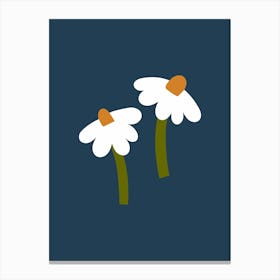 Daisies Two Flowers On Dark Blue Canvas Print