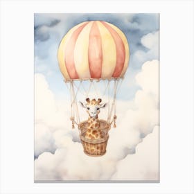 Baby Giraffe 1 In A Hot Air Balloon Canvas Print