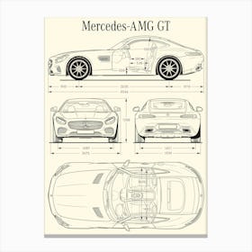 Mercedes AMG GT 2015 car blueprint Canvas Print