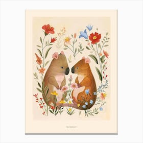 Folksy Floral Animal Drawing Wombat Poster Canvas Print