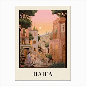 Haifa Israel 4 Vintage Pink Travel Illustration Poster Canvas Print