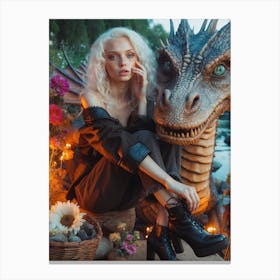 Young Woman With A Dragon Canvas Print