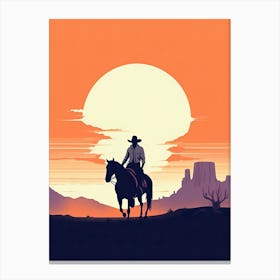 Cowboy On Horseback At Sunset Canvas Print