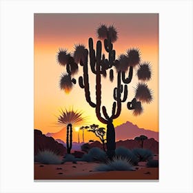 Joshua Tree At Dawn In Desert Vintage Botanical Line Drawing  (2) Canvas Print