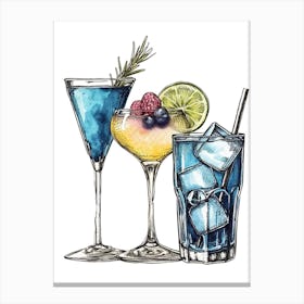 Watercolour Cocktail Selection Sketch Canvas Print