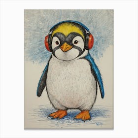 Penguin With Headphones 6 Canvas Print