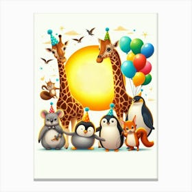 Giraffes And Penguins Canvas Print