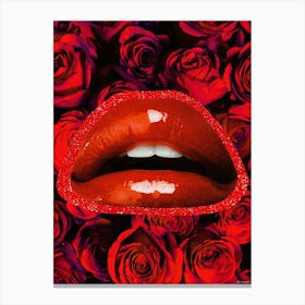 Red Rose Bold Glitter Collage Red Canvas Print