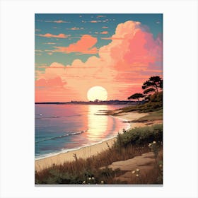 Illustration Of Hammonasset Beach Connecticut In Pink Tones 4 Canvas Print