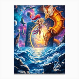 Dragon And A Woman at Portal - Abstraction Canvas Print