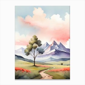 Tranquil Mountains In Minimalist Watercolor Vertical Composition 25 Canvas Print