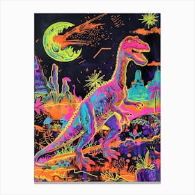 Neon Abstract Dinosaur In The Wild Canvas Print