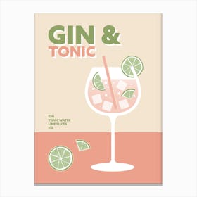 Gin And Tonic Cocktail Pink Colourful Kitchen Wall Canvas Print