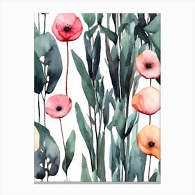 Watercolor Seamless Pattern With Poppies Canvas Print