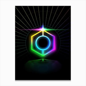 Neon Geometric Glyph in Candy Blue and Pink with Rainbow Sparkle on Black n.0103 Canvas Print