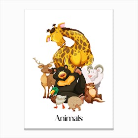 51.Beautiful jungle animals. Fun. Play. Souvenir photo. World Animal Day. Nursery rooms. Children: Decorate the place to make it look more beautiful. Canvas Print